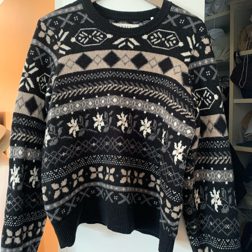 Craft Black, Cream & Gray Fair Isle Crewneck Sweater